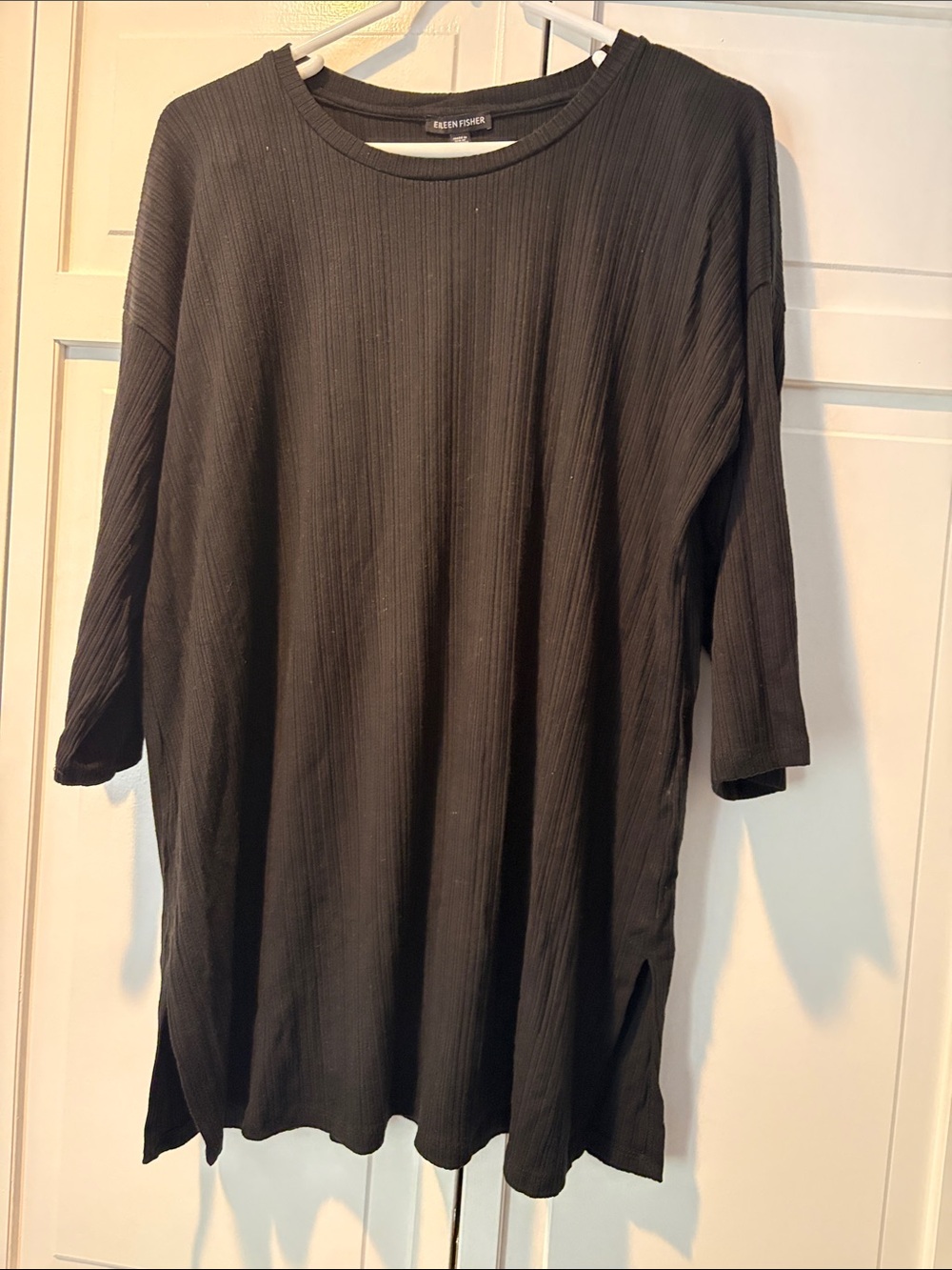 Eileen Fisher Textured Black Jersey Tunic 3/4 sleeves Size L